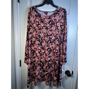 Allison Britney Women's Floral Red Dress Long sleeves Size Large